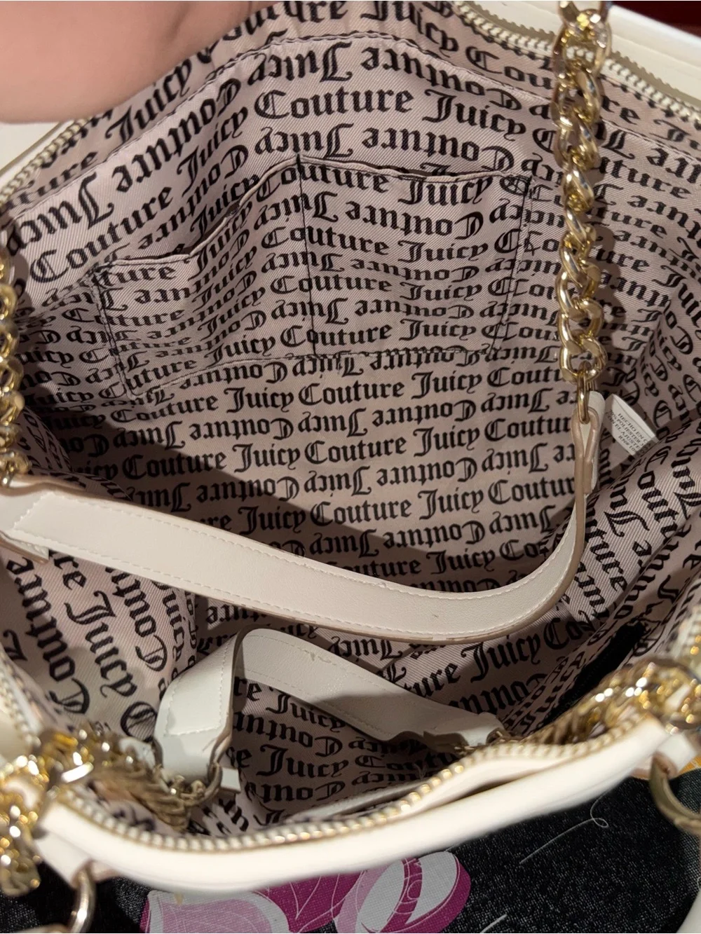 Juicy Couture Light Blue Tote with White Trim and Gold Chains